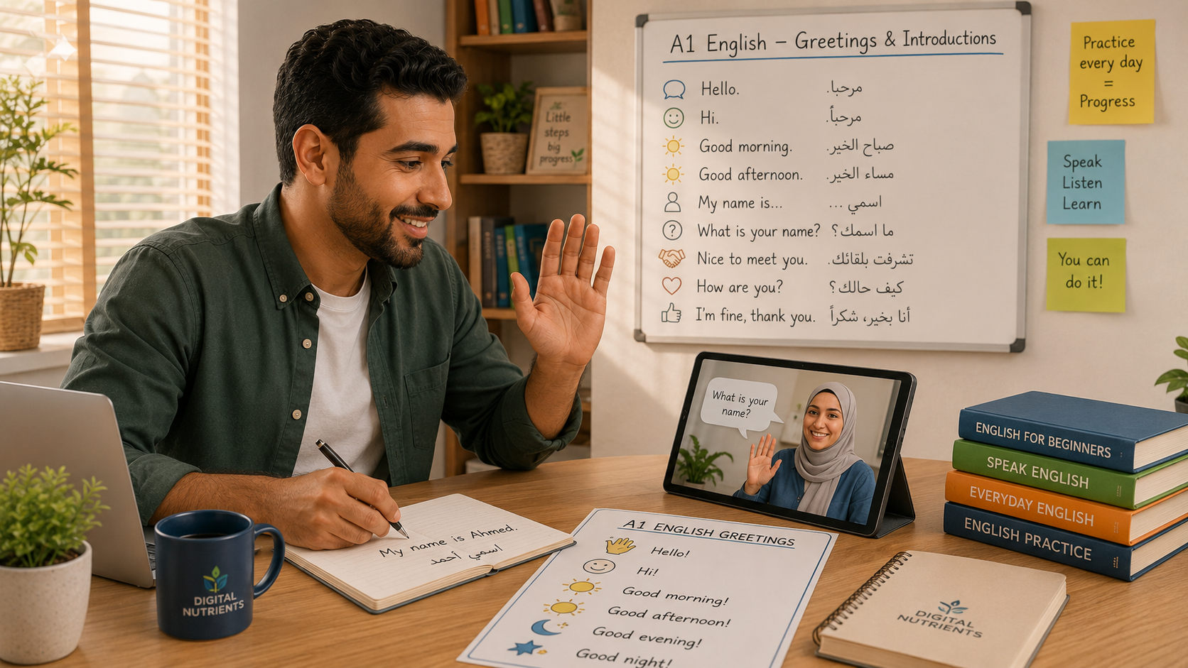 A1 English greetings lesson for Arabic speakers